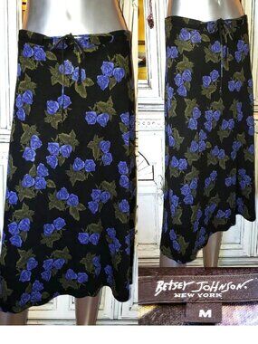 Betsey Johnson Dress Skirt Vintage New York 90s Black Rose Floral Wool Angora M